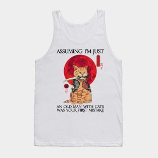 Cat Samurai Old Man With Cat Tank Top